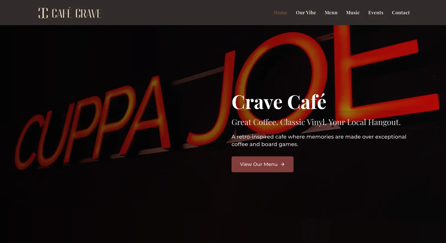 Cafe Crave website screenshot